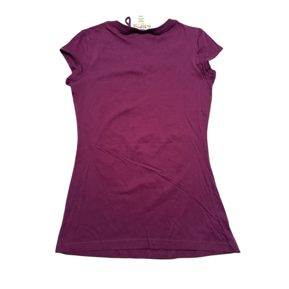 SELF ESTEEM Royalty Tee Shirt Top Womens Large Purple & Silver Slim Fit Blouse - Picture 10 of 14